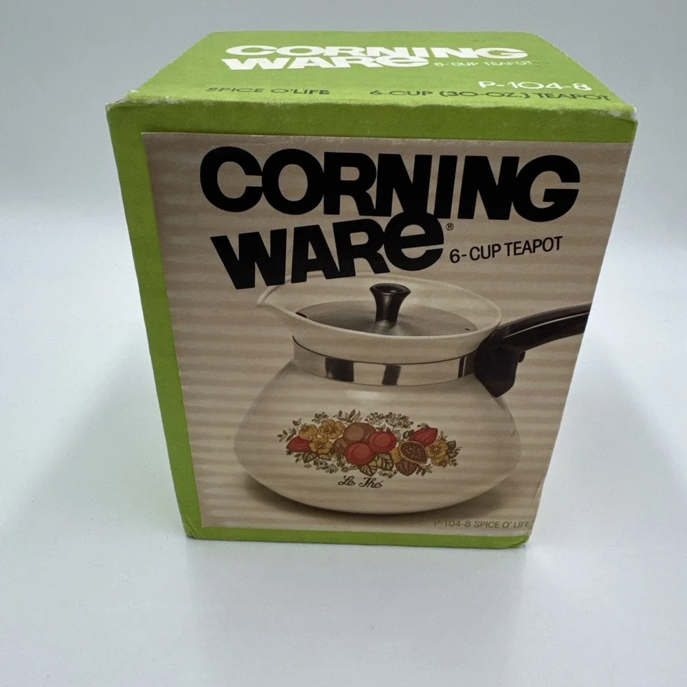 Vintage Corning Ware Spice O' Life 6 Cup Teapot P-104-8 NOS Sealed Box